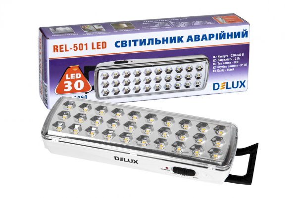 Ліхтар аварійного освітленя Delux REL- 501 LED (3.7V1,2Ah) 30 LED 2Вт