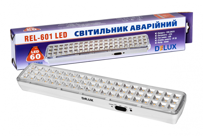 Ліхтар аварійного освітленя Delux REL- 601 LED (3.7V1,2Ah) 60 LED 4Вт