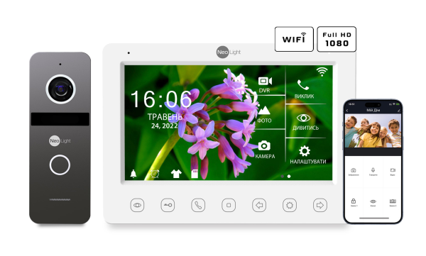 Комплект NeoKIT HD WF  (Відеодомофон KAPPA+ HD WF, панель виклику SOLO FHD)