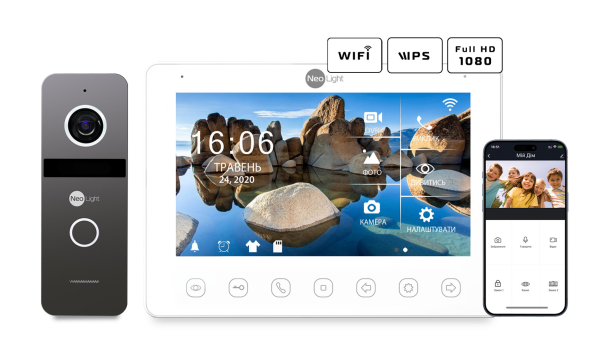 Комплект NeoKIT HD + WF (Відеодомофон OMEGA+ HD WF, панель виклику SOLO FHD)