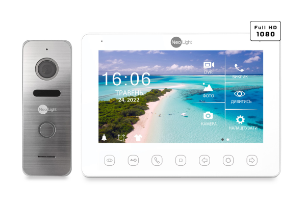 Комплект NeoKIT HD+  (Відеодомофон OMEGA+ HD, панель виклику PRIME FHD з кутком)