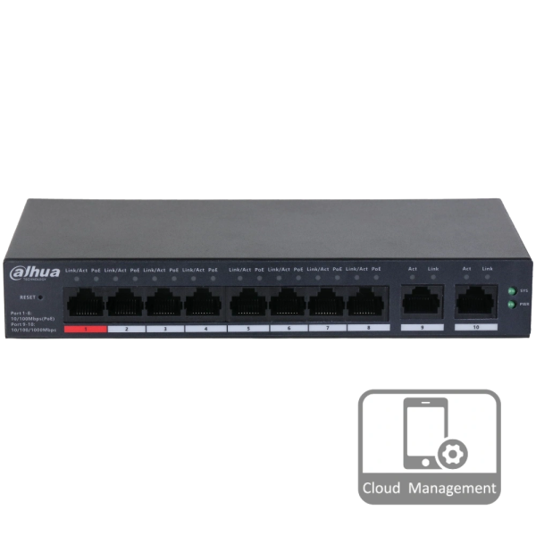 Комутатор 10 портів керований Dahua DH-CS4010-8ET-110 PoE