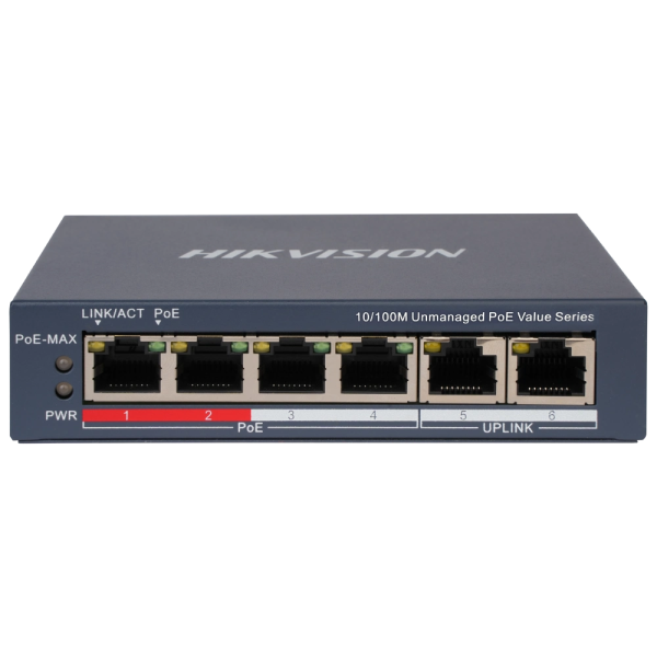 Комутатор 6 портів некерований Hikvision DS-3E0106P-E/M(B) POE
