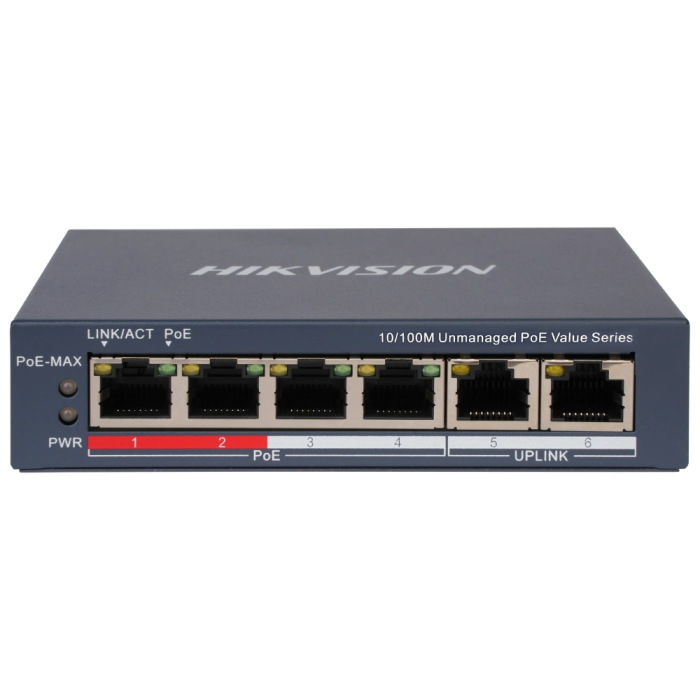 Комутатор 6 портів некерований Hikvision DS-3E0106P-E/M(B) POE